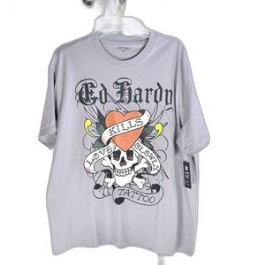 Ed hardy Vintage Love Kills Slowly Men’s XL NEW Lt grey